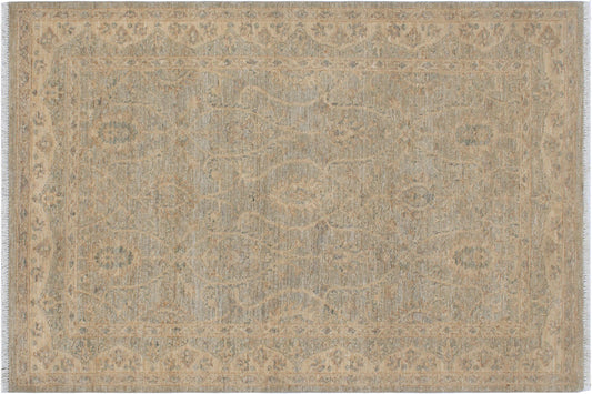 handmade Transitional Kafkaz Gray Beige Hand Knotted RECTANGLE 100% WOOL area rug 4' x 6'
