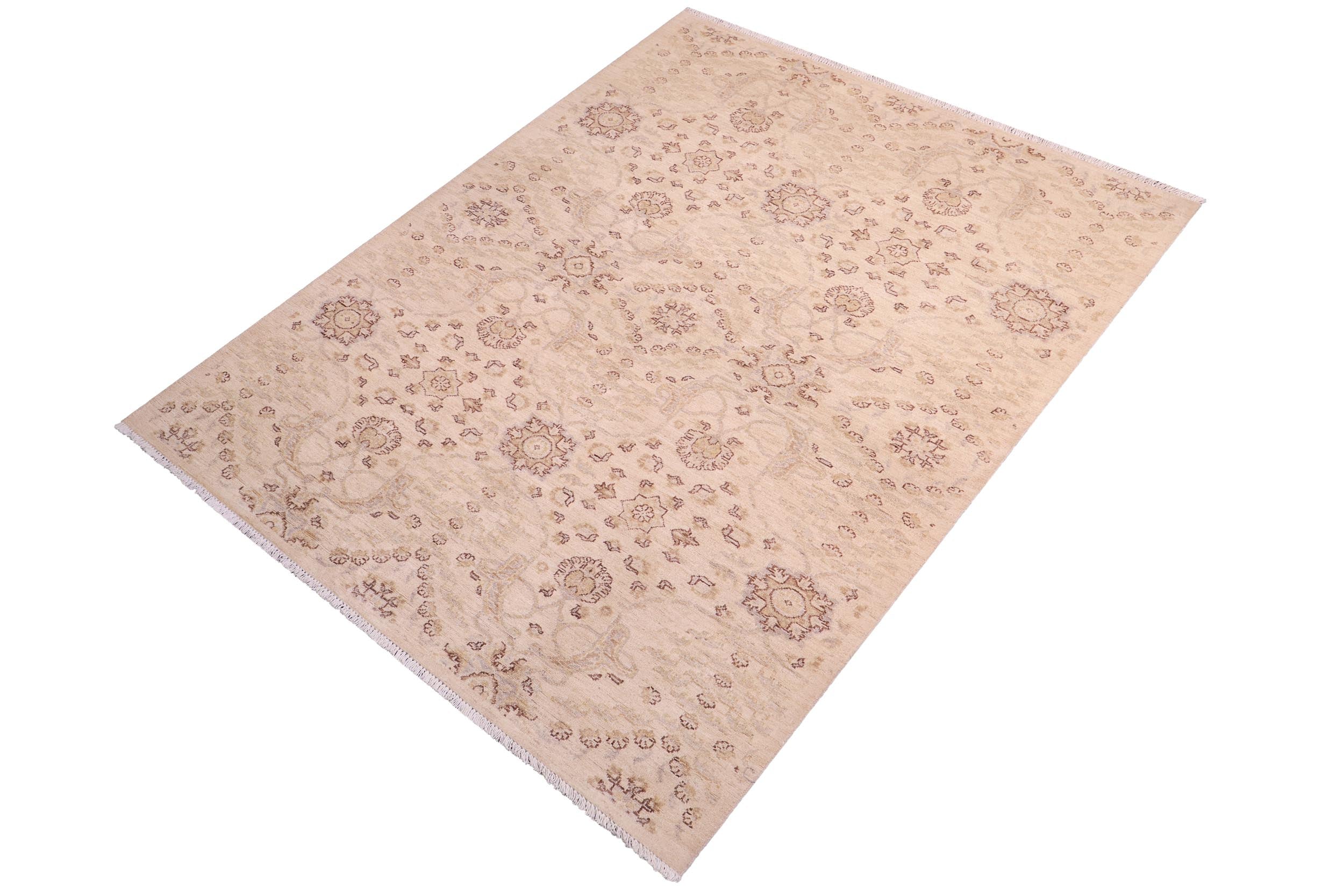 handmade Modern Kafkaz Beige Gray Hand Knotted RECTANGLE 100% WOOL area rug 5' x 7'