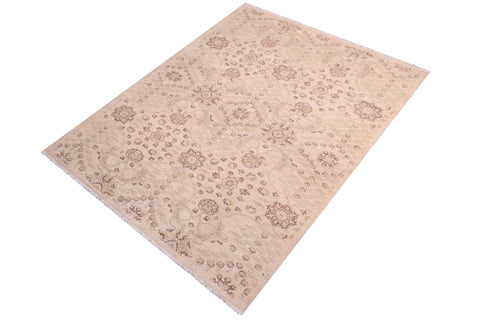 handmade Modern Kafkaz Beige Gray Hand Knotted RECTANGLE 100% WOOL area rug 5' x 7'