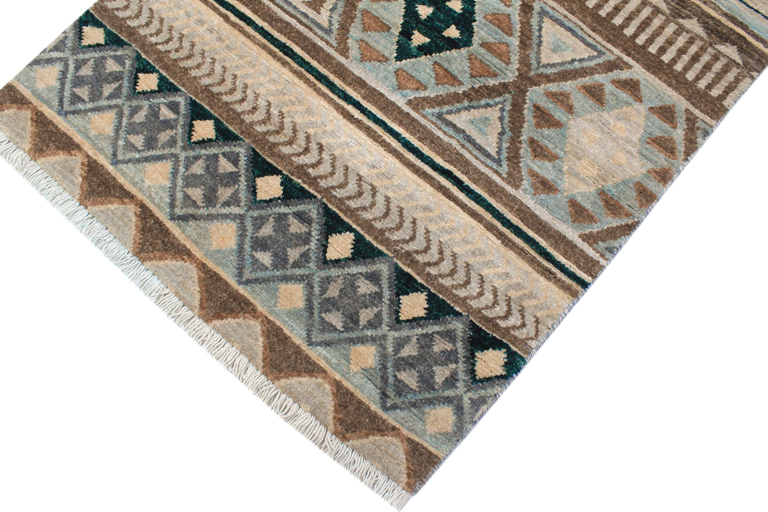 handmade Geometric Kurjean Grey Blue Hand Knotted RECTANGLE 100% WOOL area rug 2x4