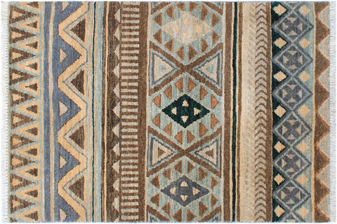 handmade Geometric Kurjean Grey Blue Hand Knotted RECTANGLE 100% WOOL area rug 2x4