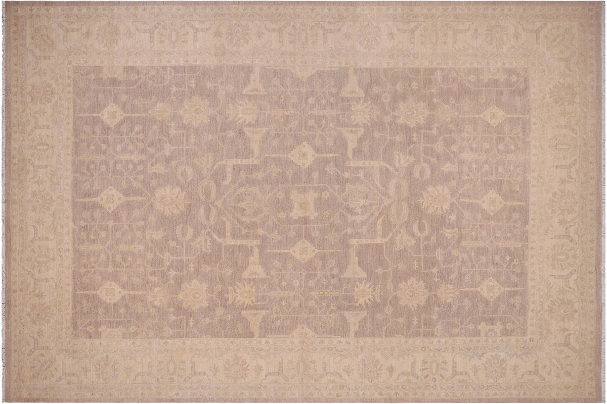 10x14 hand knotted transitional wool rug in gray and beige - Bohemian Smith