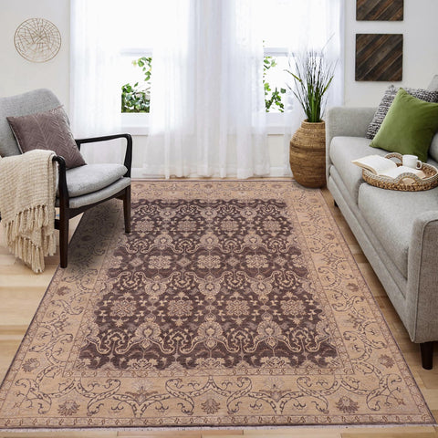 handmade Transitional Kafkaz Charcoal Beige Hand Knotted RECTANGLE 100% WOOL area rug 8' x 10'