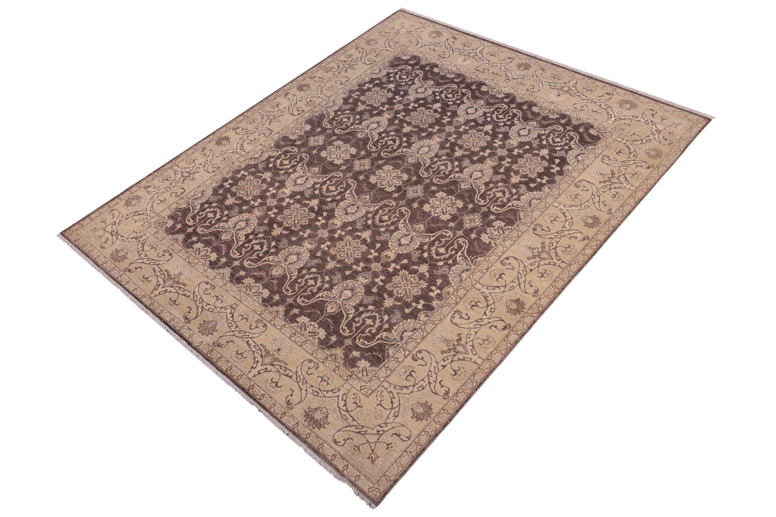handmade Transitional Kafkaz Charcoal Beige Hand Knotted RECTANGLE 100% WOOL area rug 8' x 10'
