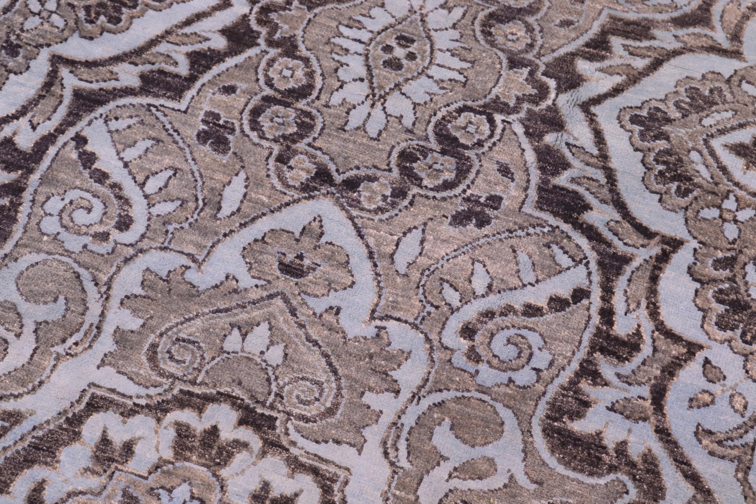 handmade Modern Kafkaz Gray Lt. Blue Hand Knotted RECTANGLE WOOL&SILK area rug 8' x 10'