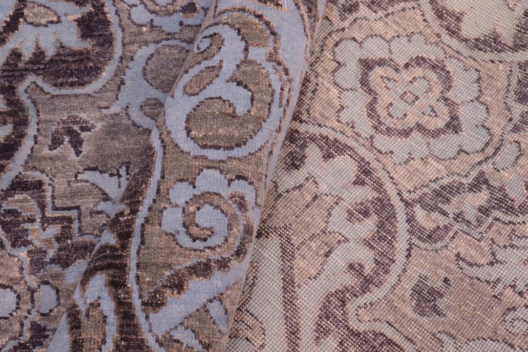 handmade Transitional Kafkaz Gray Lt. Blue Hand Knotted RECTANGLE WOOL&SILK area rug 8 x 10