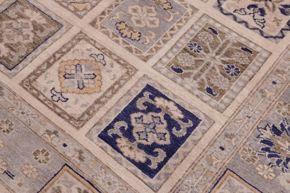 handmade Geometric Kafkaz Ivory Blue Hand Knotted RECTANGLE 100% WOOL area rug 6' x 9'