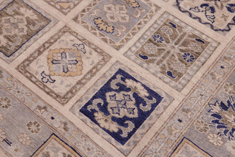 handmade Geometric Kafkaz Ivory Blue Hand Knotted RECTANGLE 100% WOOL area rug 6' x 9'