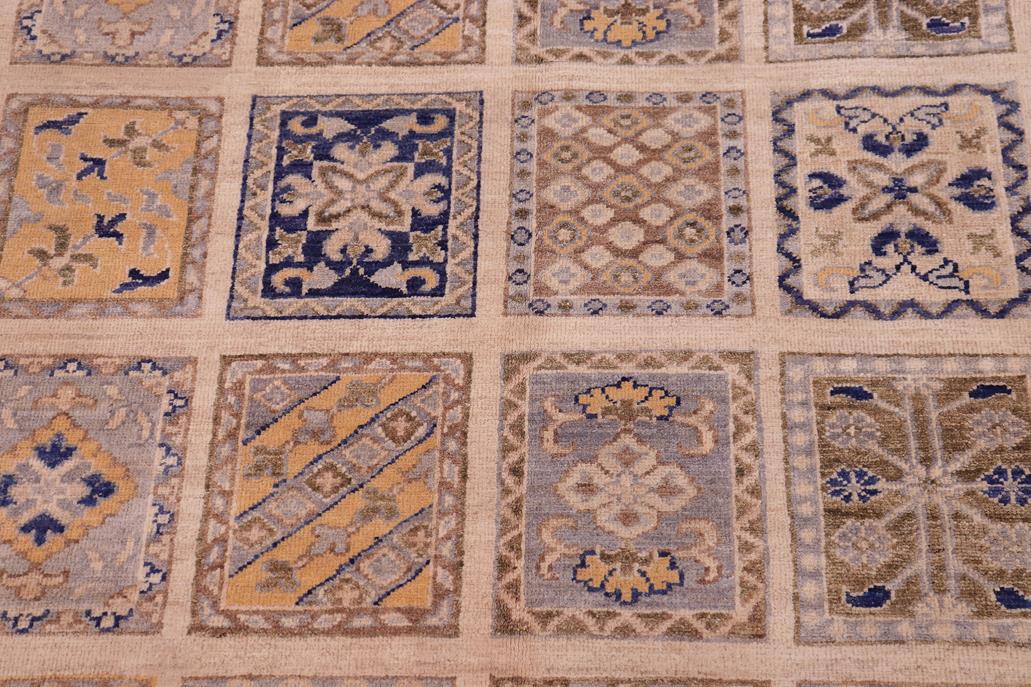 handmade Transitional Kafkaz Ivory Blue Hand Knotted RECTANGLE 100% WOOL area rug 6 x 9