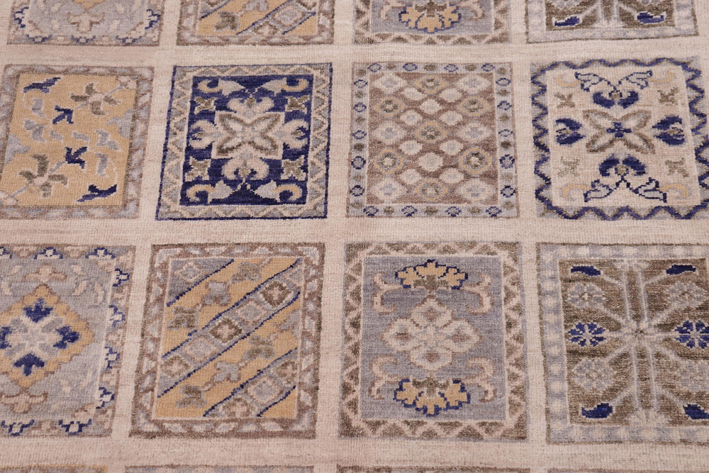 handmade Geometric Kafkaz Ivory Blue Hand Knotted RECTANGLE 100% WOOL area rug 6' x 9'