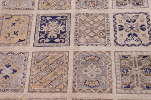 handmade Geometric Kafkaz Ivory Blue Hand Knotted RECTANGLE 100% WOOL area rug 6' x 9'
