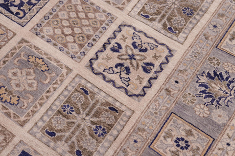 handmade Geometric Kafkaz Ivory Blue Hand Knotted RECTANGLE 100% WOOL area rug 6' x 9'