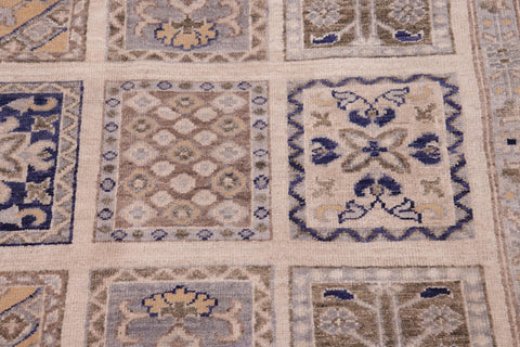 handmade Geometric Kafkaz Ivory Blue Hand Knotted RECTANGLE 100% WOOL area rug 6' x 9'