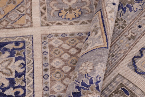 handmade Geometric Kafkaz Ivory Blue Hand Knotted RECTANGLE 100% WOOL area rug 6' x 9'