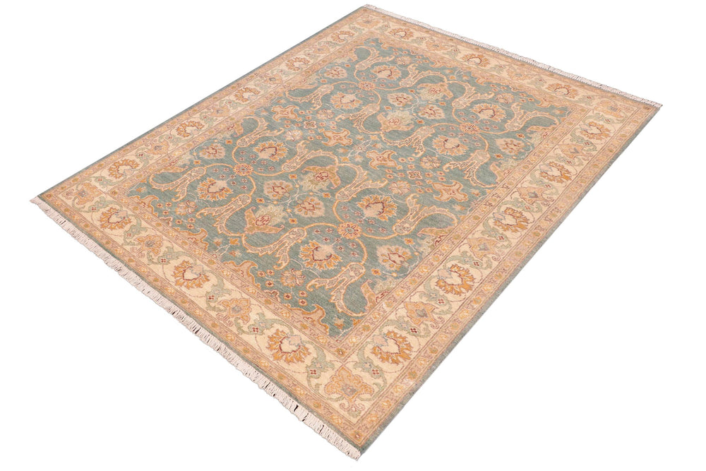 handmade Transitional Kafkaz Green Beige Hand Knotted RECTANGLE 100% WOOL area rug 5' x 7'