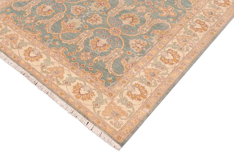 handmade Transitional Kafkaz Green Beige Hand Knotted RECTANGLE 100% WOOL area rug 5' x 7'