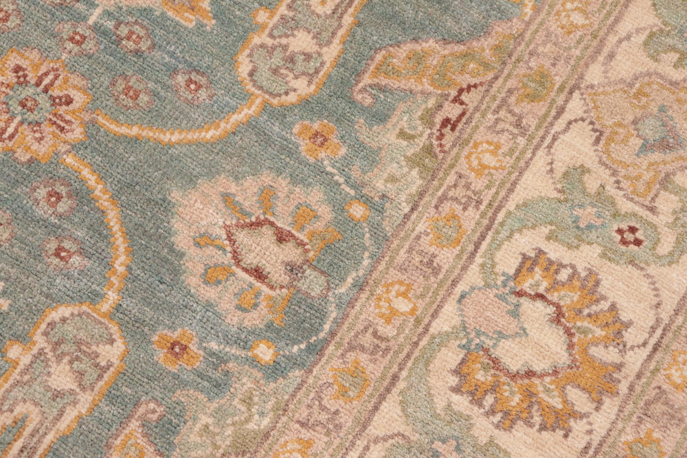 handmade Transitional Kafkaz Green Beige Hand Knotted RECTANGLE 100% WOOL area rug 5' x 7'