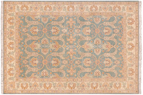 handmade Transitional Kafkaz Green Beige Hand Knotted RECTANGLE 100% WOOL area rug 5' x 7'