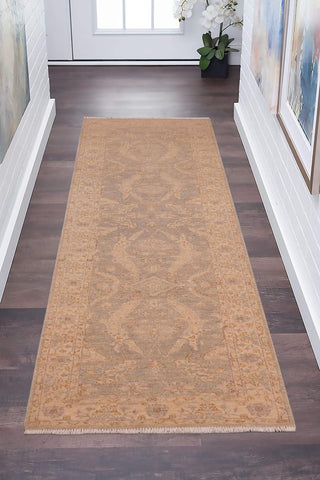 handmade Transitional Kafkaz Grey Beige Hand Knotted RUNNER 100% WOOL area rug 3' x 9'