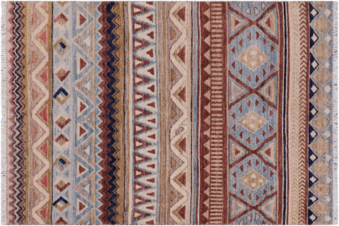 handmade Geometric Kurjean Beige Brown Hand Knotted RECTANGLE 100% WOOL area rug 3x5