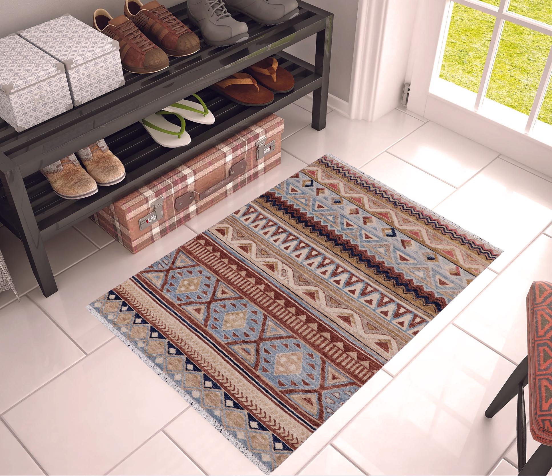 handmade Geometric Kurjean Beige Brown Hand Knotted RECTANGLE 100% WOOL area rug 3x5