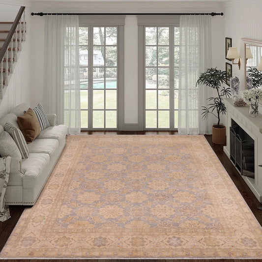 handmade Transitional Kafkaz Gray Beige Hand Knotted RECTANGLE 100% WOOL area rug 9' x 12'