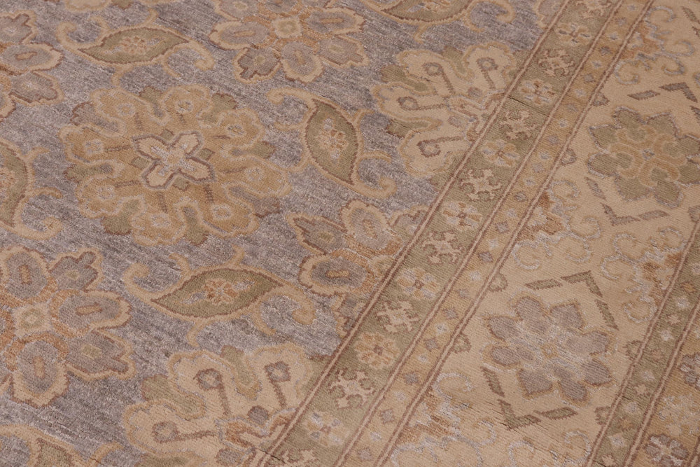 handmade Transitional Kafkaz Gray Beige Hand Knotted RECTANGLE 100% WOOL area rug 9' x 12'