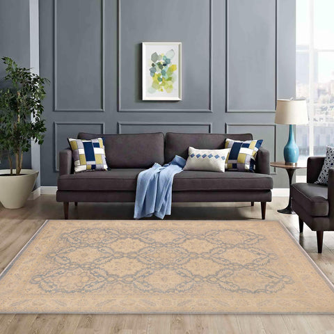 handmade Transitional Kafkaz Blue Beige Hand Knotted RECTANGLE 100% WOOL area rug 10' x 14'