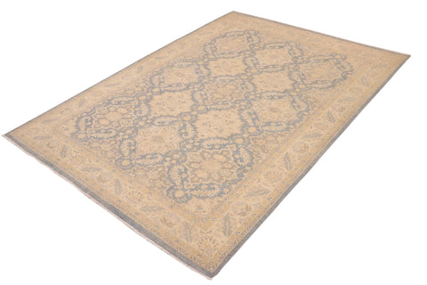 handmade Transitional Kafkaz Blue Beige Hand Knotted RECTANGLE 100% WOOL area rug 10' x 14'