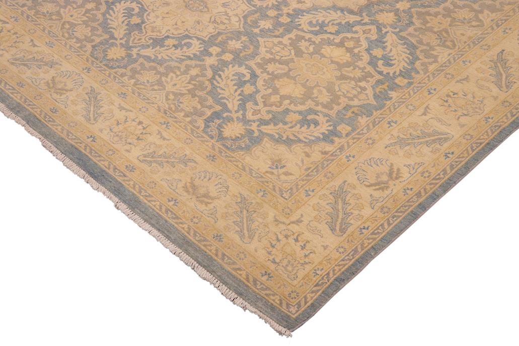 handmade Transitional Kafkaz Blue Beige Hand Knotted RECTANGLE 100% WOOL area rug 10 x 14