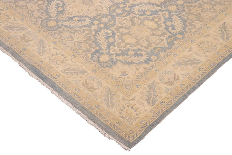 handmade Transitional Kafkaz Blue Beige Hand Knotted RECTANGLE 100% WOOL area rug 10' x 14'