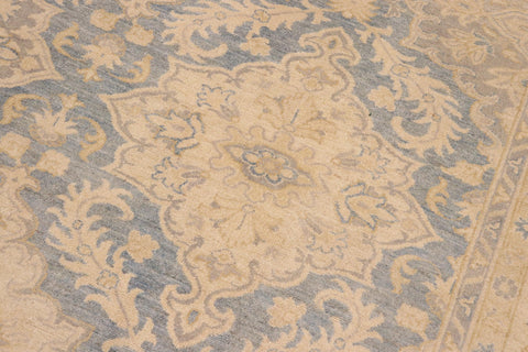 handmade Transitional Kafkaz Blue Beige Hand Knotted RECTANGLE 100% WOOL area rug 10' x 14'