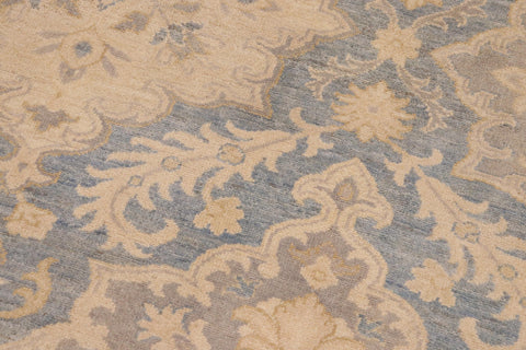 handmade Transitional Kafkaz Blue Beige Hand Knotted RECTANGLE 100% WOOL area rug 10' x 14'