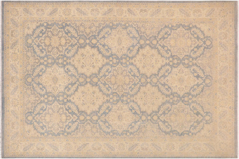 handmade Transitional Kafkaz Blue Beige Hand Knotted RECTANGLE 100% WOOL area rug 10' x 14'