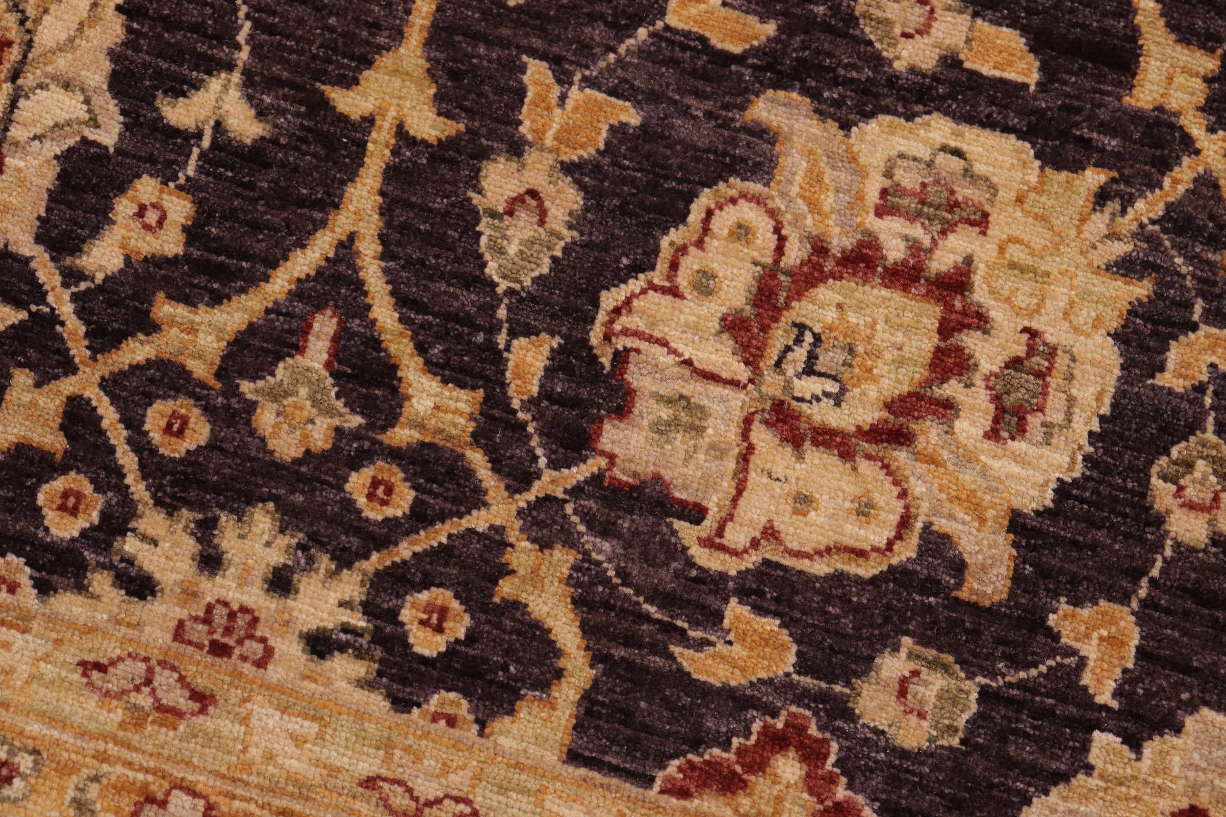 handmade Transitional Kafkaz Aubergine Beige Hand Knotted RECTANGLE 100% WOOL area rug 10' x 14'