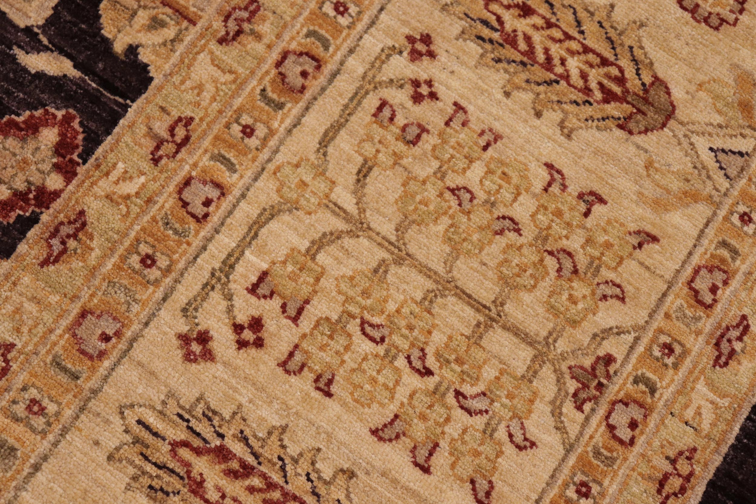 handmade Transitional Kafkaz Aubergine Beige Hand Knotted RECTANGLE 100% WOOL area rug 10' x 14'