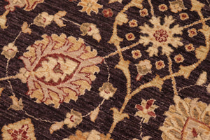handmade Transitional Kafkaz Aubergine Beige Hand Knotted RECTANGLE 100% WOOL area rug 10' x 14'