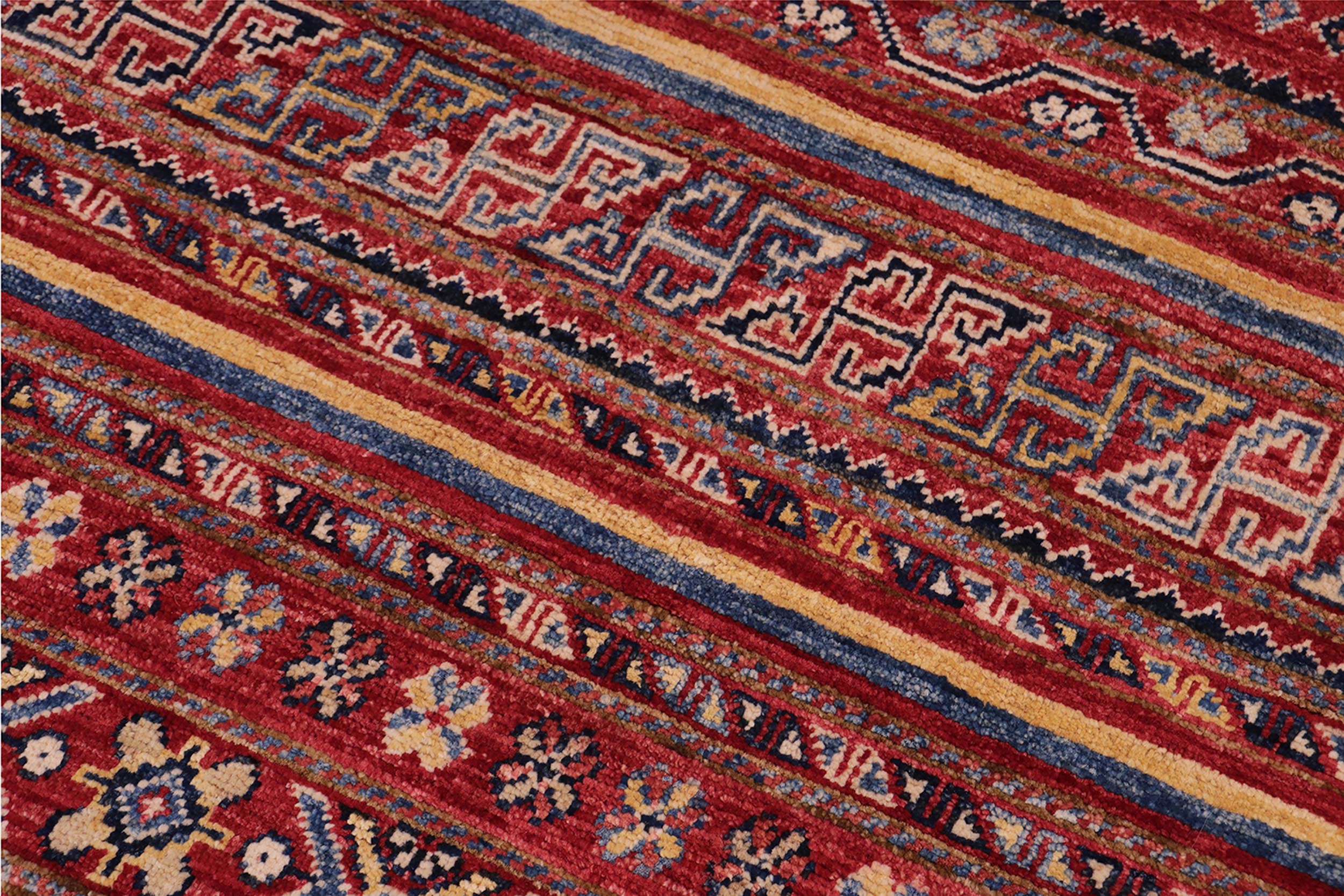 handmade Geometric Kurjean Red Gold Hand Knotted RECTANGLE 100% WOOL area rug 5x6
