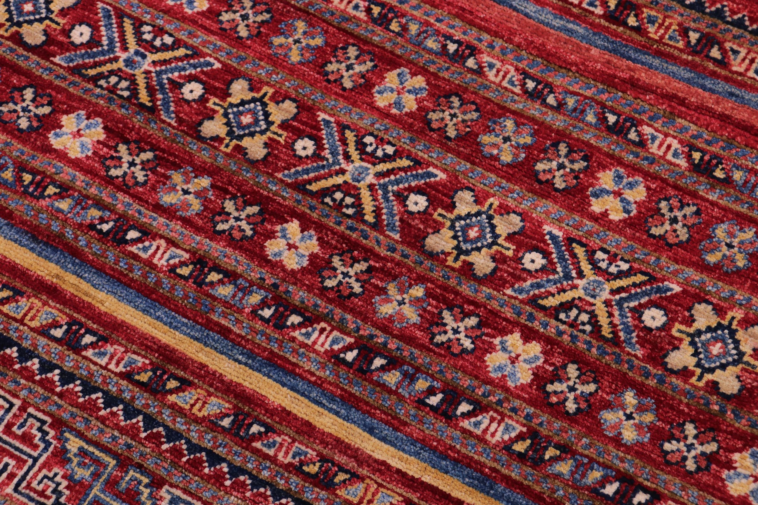 handmade Geometric Kurjean Red Gold Hand Knotted RECTANGLE 100% WOOL area rug 5x6