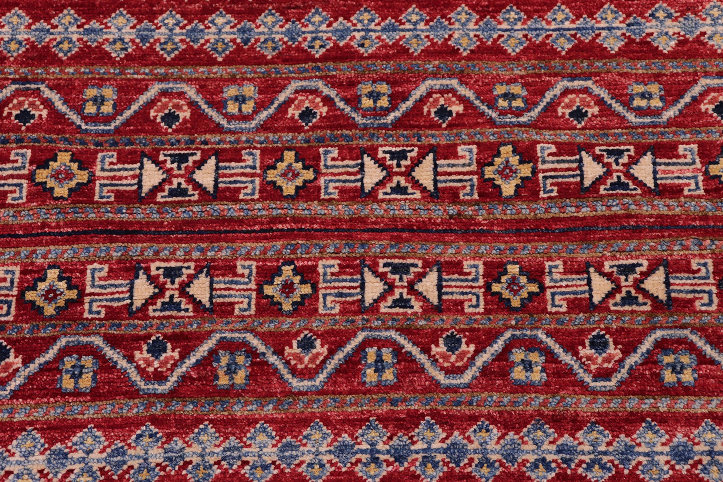 handmade Geometric Kurjean Red Gold Hand Knotted RECTANGLE 100% WOOL area rug 5x6