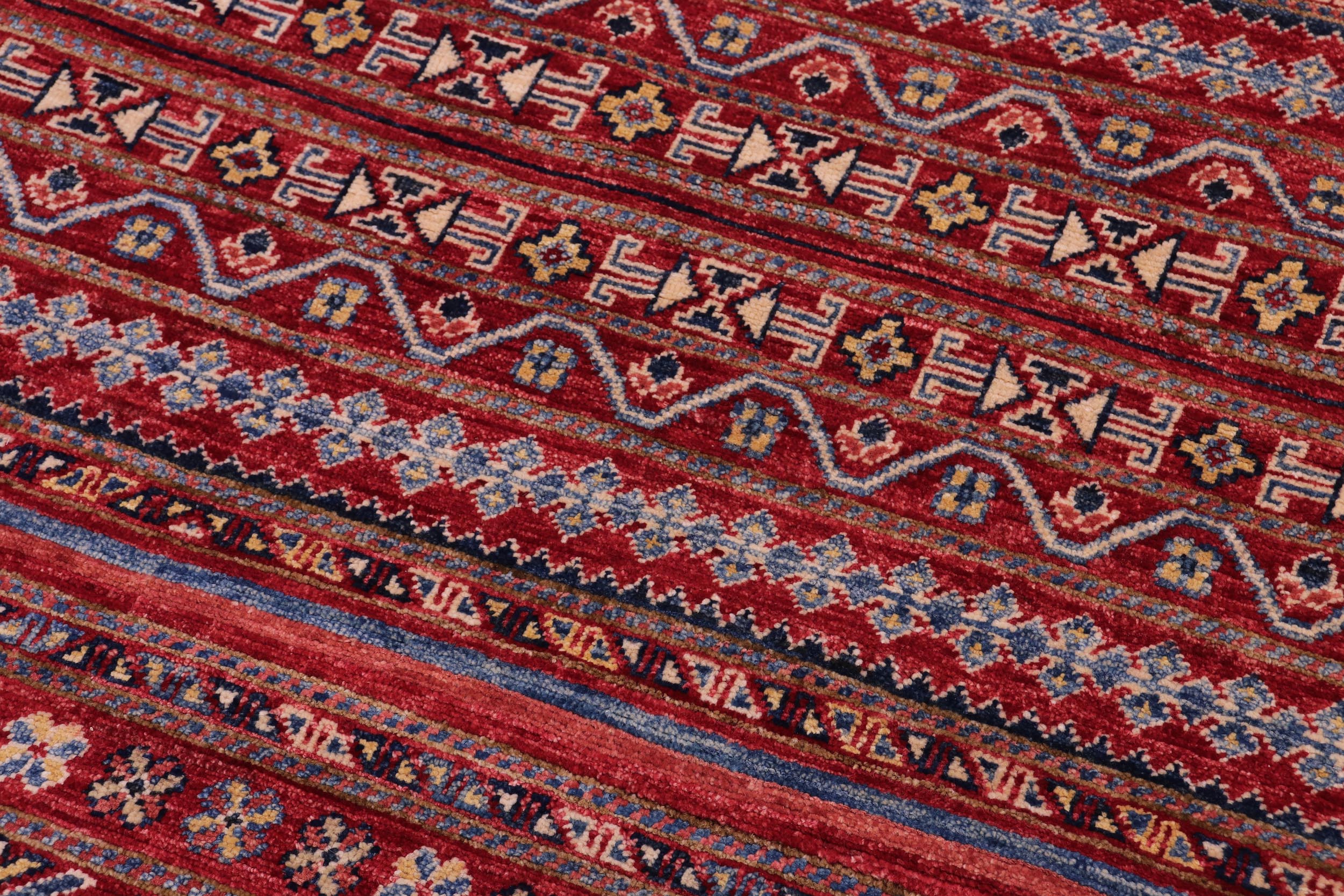 handmade Geometric Kurjean Red Gold Hand Knotted RECTANGLE 100% WOOL area rug 5x6