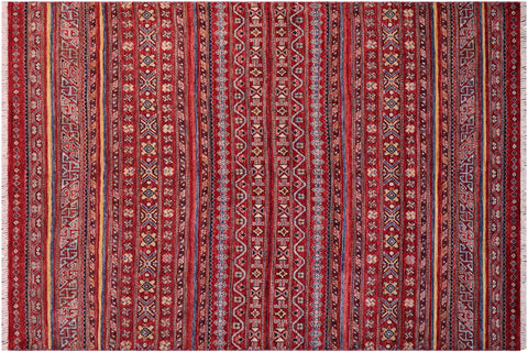 handmade Geometric Kurjean Red Gold Hand Knotted RECTANGLE 100% WOOL area rug 5x6