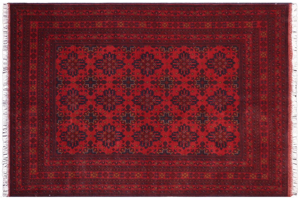6x8 hand knotted Khal Mohammadi wool rug in red and blue - Southwestern Biljik Khal Mohammadi Evangeli