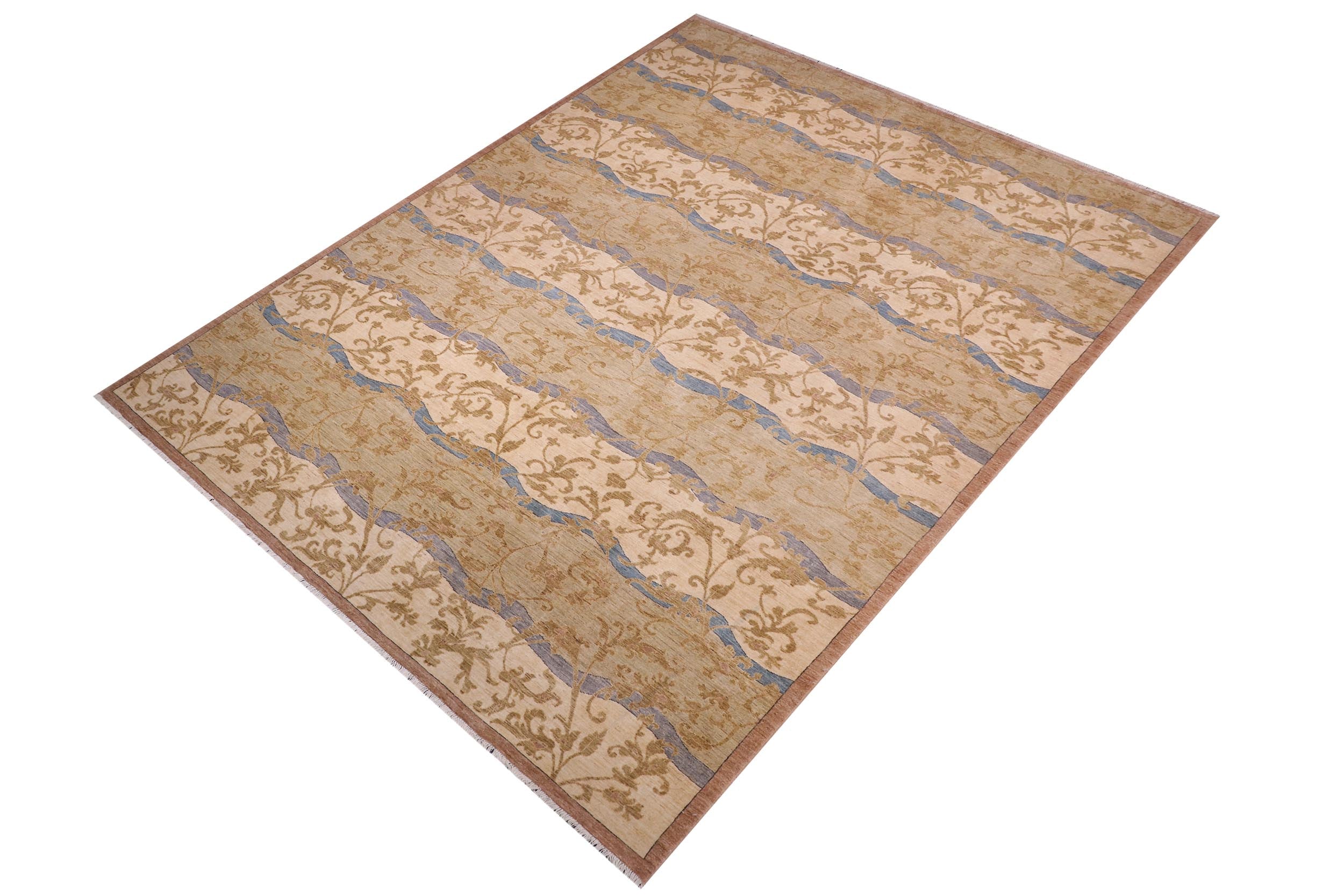 handmade Modern Kafkaz Green Blue Hand Knotted RECTANGLE 100% WOOL area rug 10' x 14'