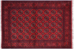 handmade Geometric Khal Muhamm Red Blue Hand Knotted RECTANGLE 100% WOOL area rug 5' x 7'