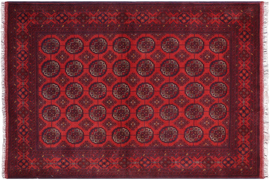 handmade Geometric Khal Muhamm Red Blue Hand Knotted RECTANGLE 100% WOOL area rug 5' x 7'