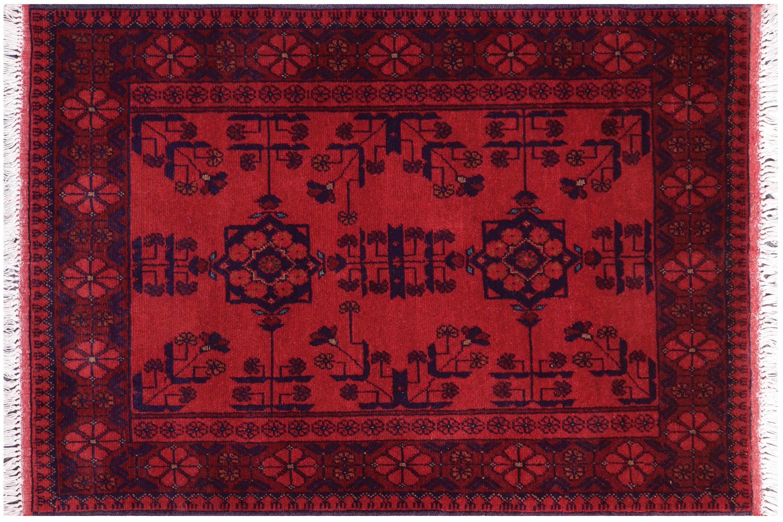 handmade Tribal Biljik Khal Mohammadi Red Blue Hand Knotted RECTANGLE 100% WOOL area rug 3x4