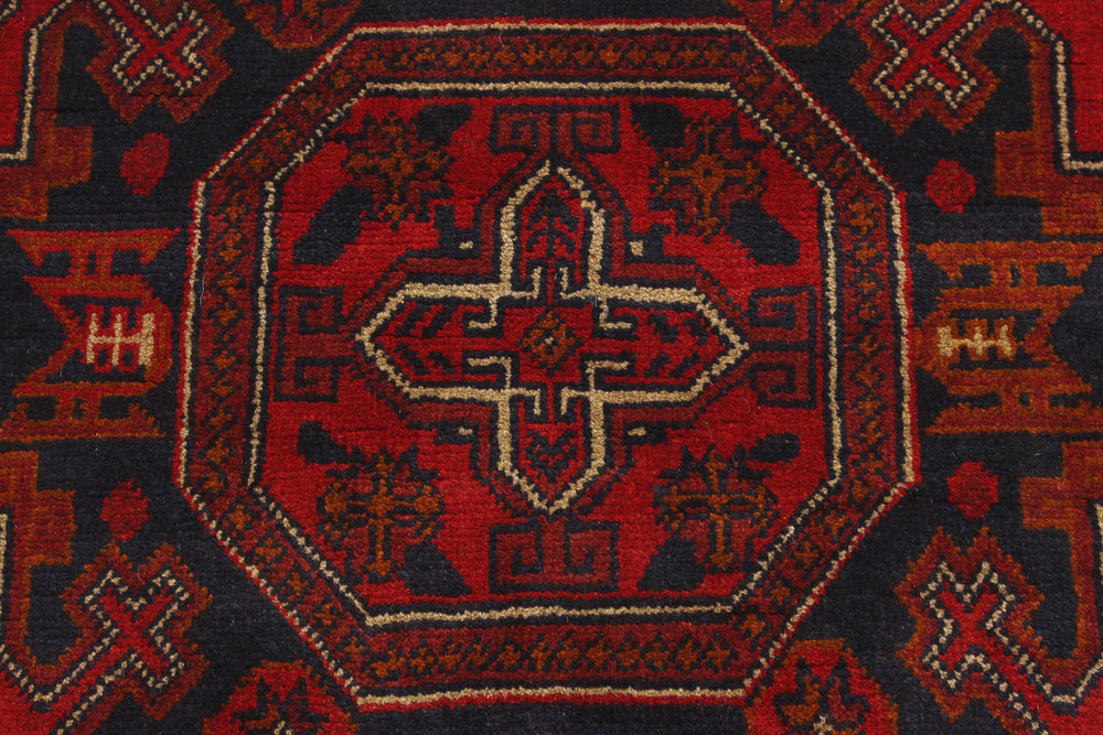 handmade Geometric Khal Muhamm Red Blue Hand Knotted RECTANGLE 100% WOOL area rug 3x5