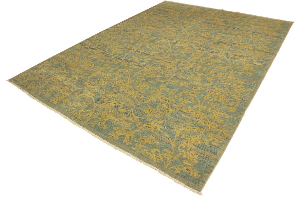 handmade Modern Kafkaz Lt. Blue Lt. Gold Hand Knotted RECTANGLE 100% WOOL area rug 10 x 14