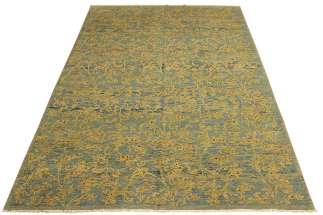 handmade Modern Kafkaz Lt. Blue Lt. Gold Hand Knotted RECTANGLE 100% WOOL area rug 10 x 14